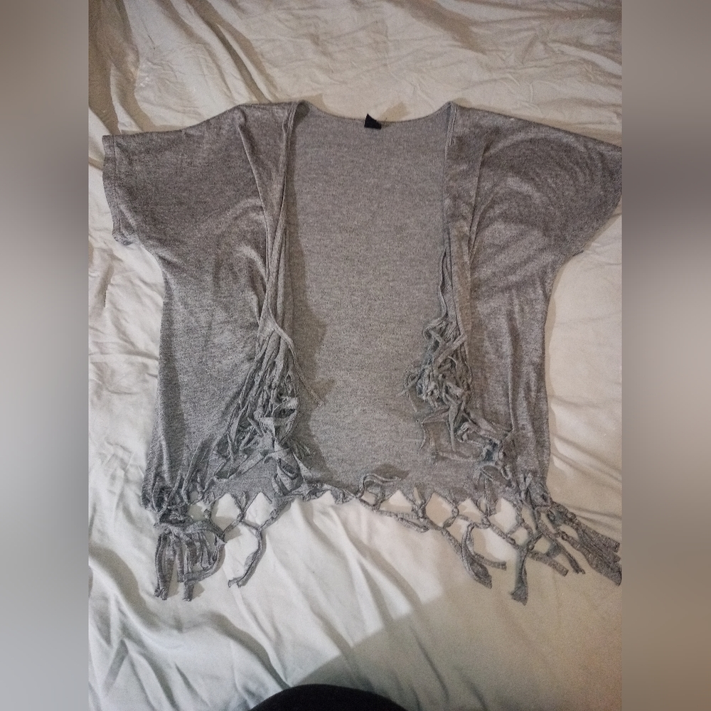 Gray short sleeve cardigan
